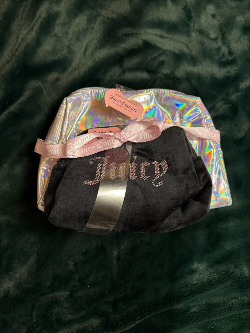 uicy Couture 2-Piece Cosmetic Makeup Bag Set – Holographic & Black